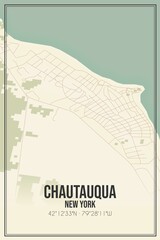 Retro US city map of Chautauqua, New York. Vintage street map.