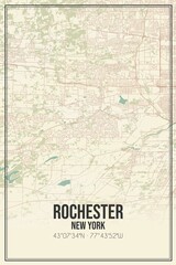 Retro US city map of Rochester, New York. Vintage street map.