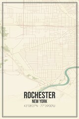 Retro US city map of Rochester, New York. Vintage street map.