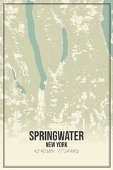 Retro US city map of Springwater, New York. Vintage street map.