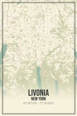 Retro US city map of Livonia, New York. Vintage street map.