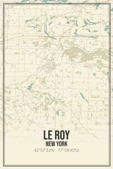 Retro US city map of Le Roy, New York. Vintage street map.