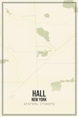 Retro US city map of Hall, New York. Vintage street map.