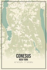 Retro US city map of Conesus, New York. Vintage street map.