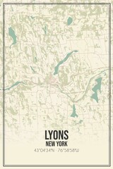 Retro US city map of Lyons, New York. Vintage street map.
