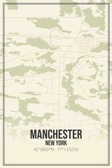 Retro US city map of Manchester, New York. Vintage street map.