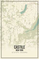 Retro US city map of Castile, New York. Vintage street map.