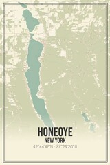 Retro US city map of Honeoye, New York. Vintage street map.