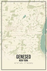 Retro US city map of Geneseo, New York. Vintage street map.