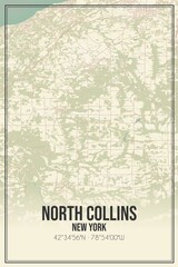 Retro US city map of North Collins, New York. Vintage street map.