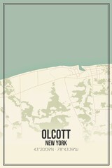 Retro US city map of Olcott, New York. Vintage street map.