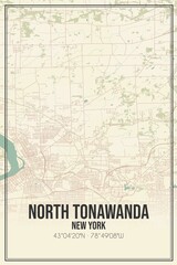 Retro US city map of North Tonawanda, New York. Vintage street map.