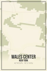 Retro US city map of Wales Center, New York. Vintage street map.