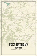 Retro US city map of East Bethany, New York. Vintage street map.