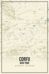 Retro US city map of Corfu, New York. Vintage street map.
