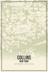 Retro US city map of Collins, New York. Vintage street map.