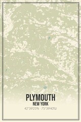 Retro US city map of Plymouth, New York. Vintage street map.