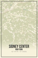 Retro US city map of Sidney Center, New York. Vintage street map.