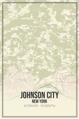 Retro US city map of Johnson City, New York. Vintage street map.