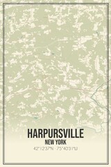Retro US city map of Harpursville, New York. Vintage street map.