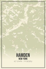 Retro US city map of Hamden, New York. Vintage street map.