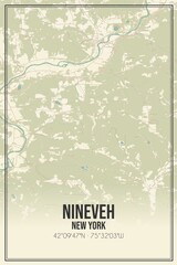 Retro US city map of Nineveh, New York. Vintage street map.