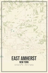 Retro US city map of East Amherst, New York. Vintage street map.