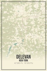 Retro US city map of Delevan, New York. Vintage street map.