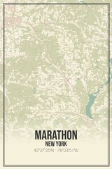 Retro US city map of Marathon, New York. Vintage street map.