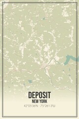 Retro US city map of Deposit, New York. Vintage street map.