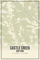 Retro US city map of Castle Creek, New York. Vintage street map.