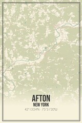 Retro US city map of Afton, New York. Vintage street map.