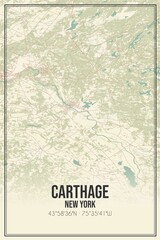 Retro US city map of Carthage, New York. Vintage street map.