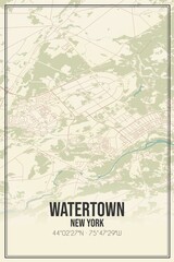 Retro US city map of Watertown, New York. Vintage street map.