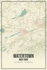 Retro US city map of Watertown, New York. Vintage street map.