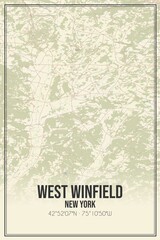 Retro US city map of West Winfield, New York. Vintage street map.