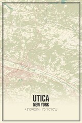 Retro US city map of Utica, New York. Vintage street map.