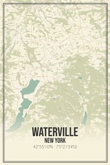 Retro US city map of Waterville, New York. Vintage street map.