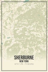 Retro US city map of Sherburne, New York. Vintage street map.