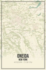 Retro US city map of Oneida, New York. Vintage street map.