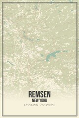 Retro US city map of Remsen, New York. Vintage street map.
