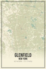 Retro US city map of Glenfield, New York. Vintage street map.