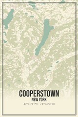 Retro US city map of Cooperstown, New York. Vintage street map.
