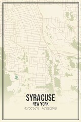 Retro US city map of Syracuse, New York. Vintage street map.