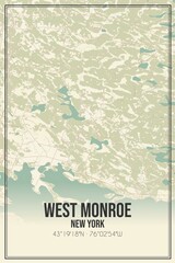 Retro US city map of West Monroe, New York. Vintage street map.