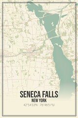 Retro US city map of Seneca Falls, New York. Vintage street map.