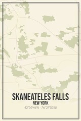 Retro US city map of Skaneateles Falls, New York. Vintage street map.