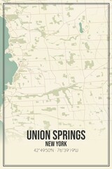 Retro US city map of Union Springs, New York. Vintage street map.