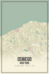Retro US city map of Oswego, New York. Vintage street map.