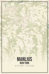 Retro US city map of Manlius, New York. Vintage street map.